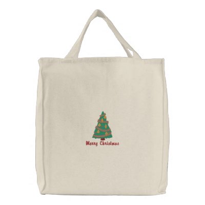 Decorated Christmas Tree Emrboidered Sweatshirt Canvas Bag by naturetees