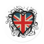 Decorative British Heart Round Sticker