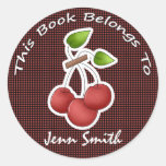 Decorative Cherry Fruit Cute Name Bookplate Label Sticker
