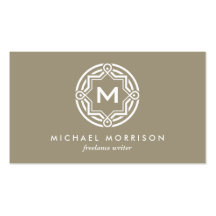 DECORATIVE CIRCLE LOGO with YOUR INITIAL Khaki Business Cards