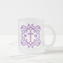 Decorative Cross and Hearts Coffee Mugs