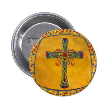 Decorative Cross Red Yellow Purple Pin
