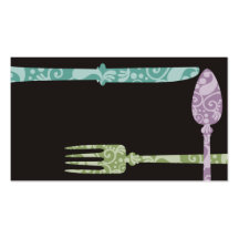 decorative dining utensils chef catering business business card