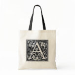 Decorative Letter "A" Woodcut Woodblock Inital Tote Bags