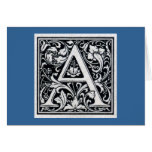 Decorative Letter "A" Woodcut Woodblock Inital Greeting Card
