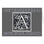 Decorative Letter "A" Woodcut Woodblock Inital Cards