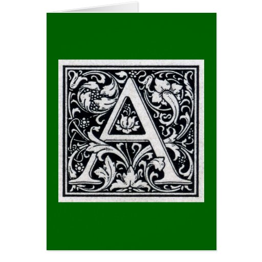 Decorative Letter "A" Woodcut Woodblock Inital Greeting Card