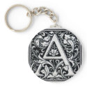 Decorative Letter "A" Woodcut Woodblock Inital keychains