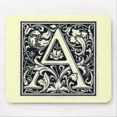 Decorative Letter "A" Woodcut Woodblock Inital Mousepads by ZephyrusBooks