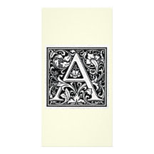 Decorative Letter "A" Woodcut Woodblock Inital Customized Photo Card