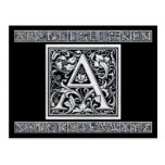 Decorative Letter "A" Woodcut Woodblock Inital Postcard