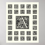 Decorative Letter "A" Woodcut Woodblock Inital Posters
