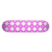 Decorative Ornate Vintage Pink on White Damask Skateboard