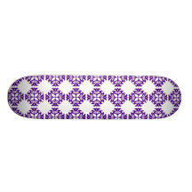 Decorative Ornate Vintage Purple on White Damask Skateboard Deck