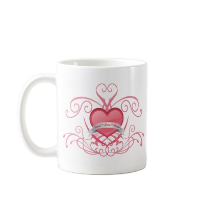 DECORATIVE PINK HEART DESIGN COFFEE MUG by dgpaulart