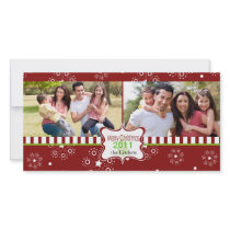 Decorative red holiday photocard with frame photo card