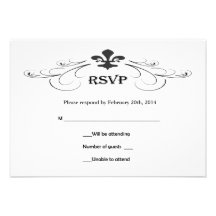 Decorative Scroll Fleur de Lis Wedding RSVP Cards Personalized Invitations