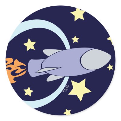 Deep Blue Rocket Kids Retro Space by JaZilla