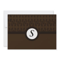 Deep Brown Damask Wedding RSVP Card Monogram Personalized Invites