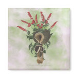 Deep Brown Mushrooms, Red Flowers Magnet