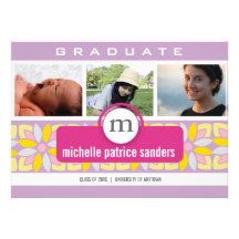 Deep cerise floral graduate announcement