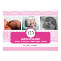 Deep cerise pink new baby announcements