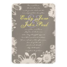 Deep Grey Yellow Lilac Flower Wedding Invitation