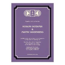 Deep purple art deco retro Hollywood glam wedding Personalized Invite