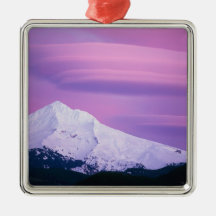 Deep purple clouds surround Mount Hood, in Christmas Tree Ornaments