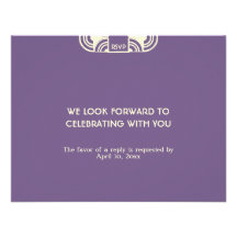 Deep purple deco wedding enclosure RSVP response Personalized Invites