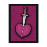 Deep Purple Heart with Knife Anti Valentine Post Cards
