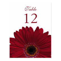 Deep Red Gerbera Daisy Table Number Card Flat Postcards