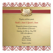 Deep Red & Gold Elegant Wedding Invite - 1