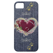 deep red heart-gold paws-jean iPhone 5 cases