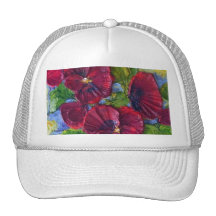 Deep Red Hollyhocks Hat