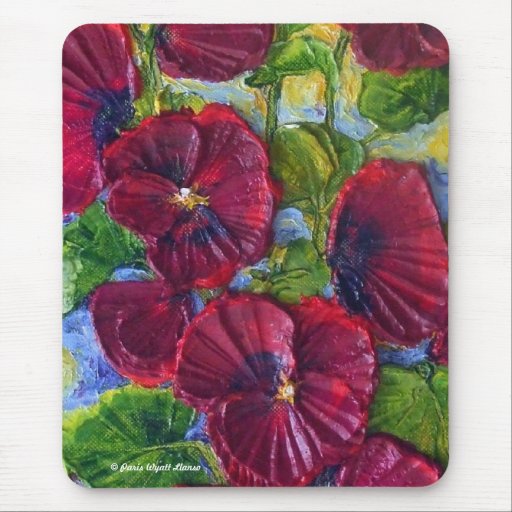 Deep Red Hollyhocks Mousepad