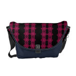 Deep red pop art flowers over black bag messenger bags