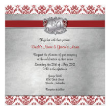 Deep Red & Silver Elegant Wedding Invite - 2-NEW