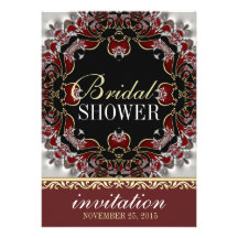 Deep Red+Silver Satin Bridal Shower Invitations