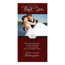 Deep red swirl diamond wedding thank you photocard picture card