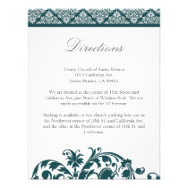 Deep Teal Damask Wedding Direction Card Invitation invitations
