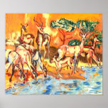 Deer at sunset art poster