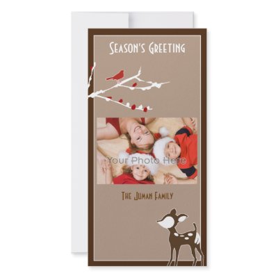 Deer bird christmas holiday photocard custom photo card by theonedesigns