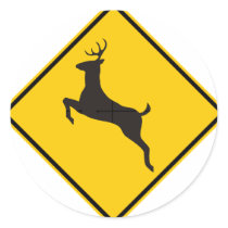 Deer Crossing Highway Sign Round Sticker