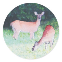 deer grazing round sticker