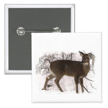 Deer in Snow Pinback Button