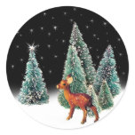 Deer in Starry Woods Round Stickers