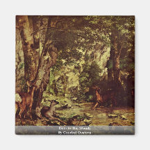 Deer In The Woods By Courbet Gustave Fridge Magnet