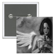 Defender Angel  Girl Sword Pinback Buttons