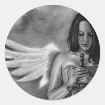 Defender Angel  Girl Sword Round Stickers